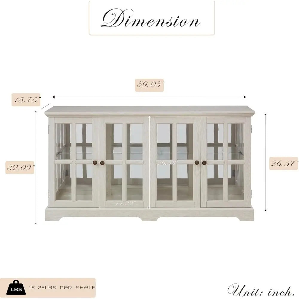 LED-Illuminated 59 White Curio Cabinet with 7 Color Options, Vintage Glass Display for Living Room or Entryway