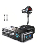 Car Power Adapter With LED Voltage Display 3 Cigarette Lighter Sockets 4 USB Ports Quick Charge