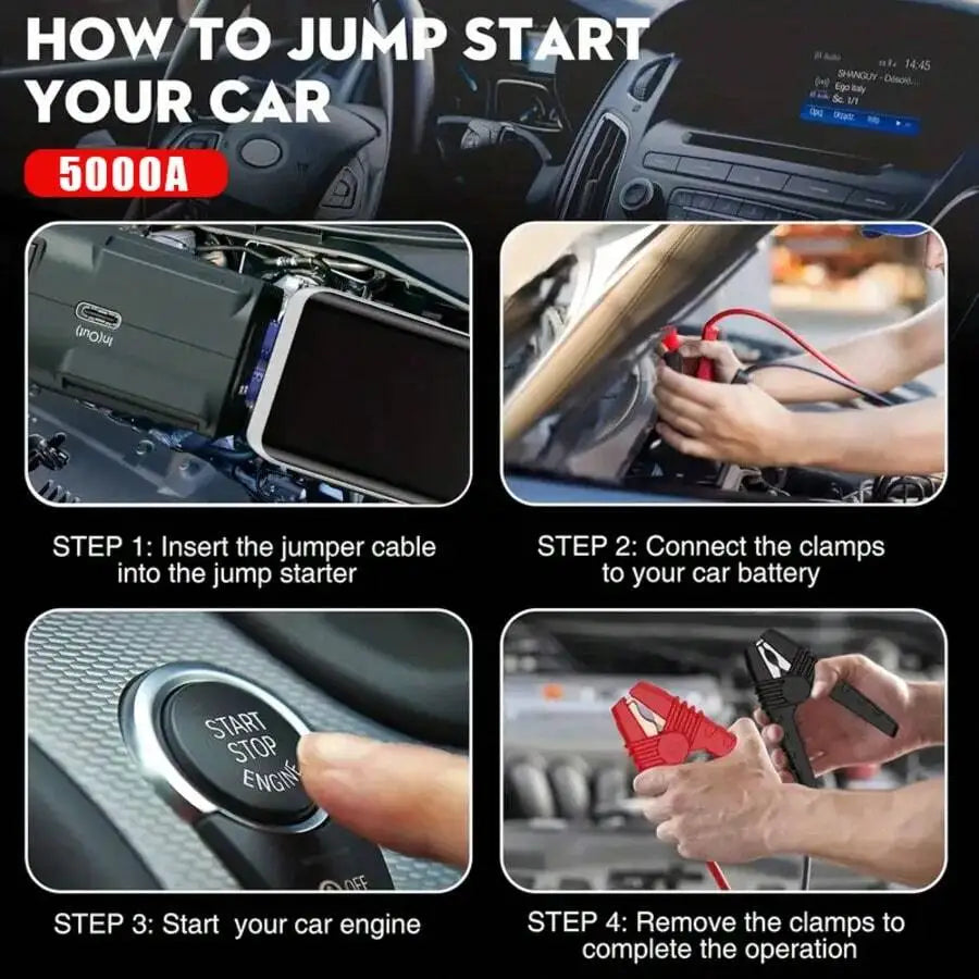 Portable Car Jump Starter 5000A Peak 12V For Gas Vehicles