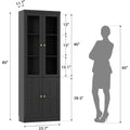 80 Tall Glass Door Bookcase with Thickened Top, Adjustable Shelves, Ideal for Living Room and Home Office, Black, Set of 2
