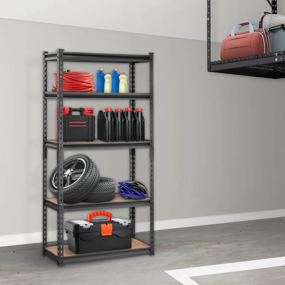 Heavy Duty 5-Tier Adjustable Metal Storage Shelving 2000 lbs, 30"x12"x60" Black Rack for Garage Kitchen Pantry Basement