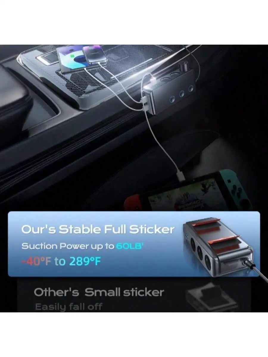Car Power Adapter With LED Voltage Display 3 Cigarette Lighter Sockets 4 USB Ports Quick Charge