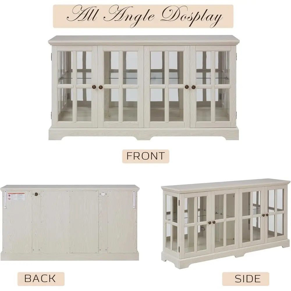 LED-Illuminated 59 White Curio Cabinet with 7 Color Options, Vintage Glass Display for Living Room or Entryway